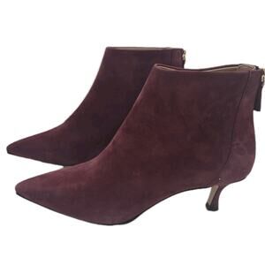 New $425 Bruno Magli Francesca Pointed Toe Kitten Heel Bootie Burgundy Suede 10